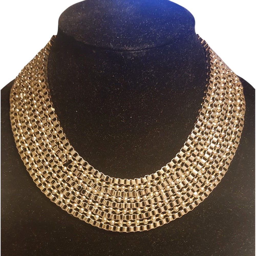 Gold Tone Bib Multi Strand Cleopatra Necklace Choker Collar Aldo Runway READ